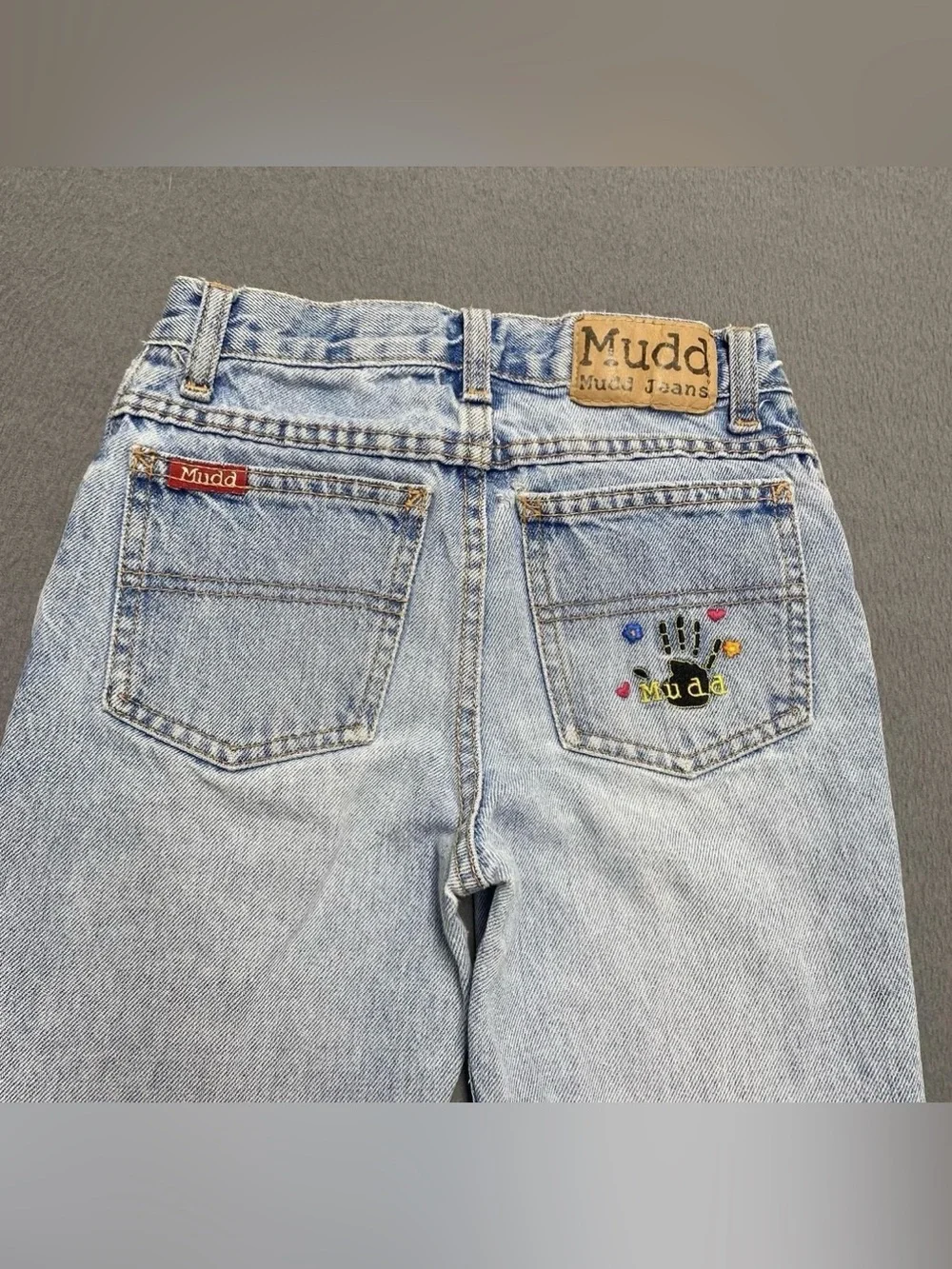 VTG  Kids Mudd Jeans Girls size 8 Blue Light Wash Flared Distressed Embroidered